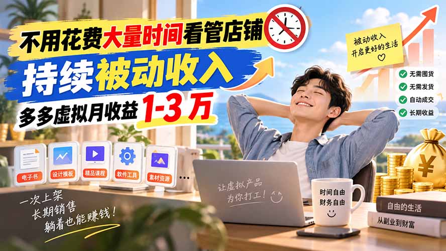 不用花费大量时间看管店铺，持续被动收入，多多虚拟月收益 1-3 万|一人科技OPC聚合软件