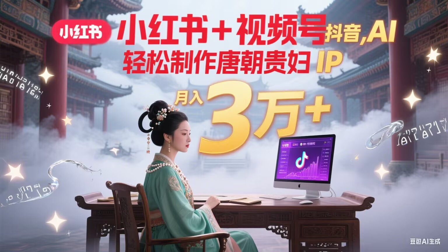 小红书+视频号+抖音，AI轻松制作唐朝贵妇IP，毒鸡汤、励志、减肥瘦身、养生赛道轻松切入，每天30分钟，轻松产出N条，月入3万+|HOOK协议网