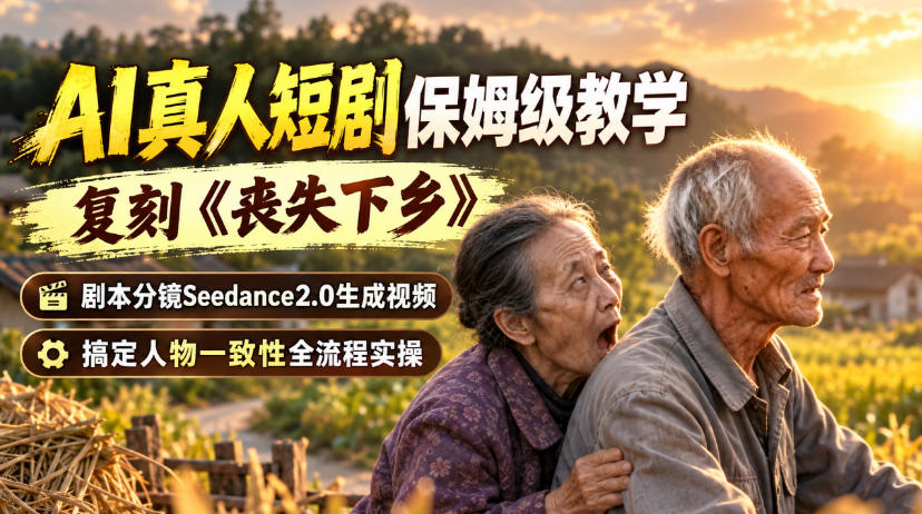 AI真人短剧保姆级教学，复刻《丧失下乡》，剧本分镜Seedance2.0生成视频，搞定人物一致性全流程实操|一人科技OPC聚合软件