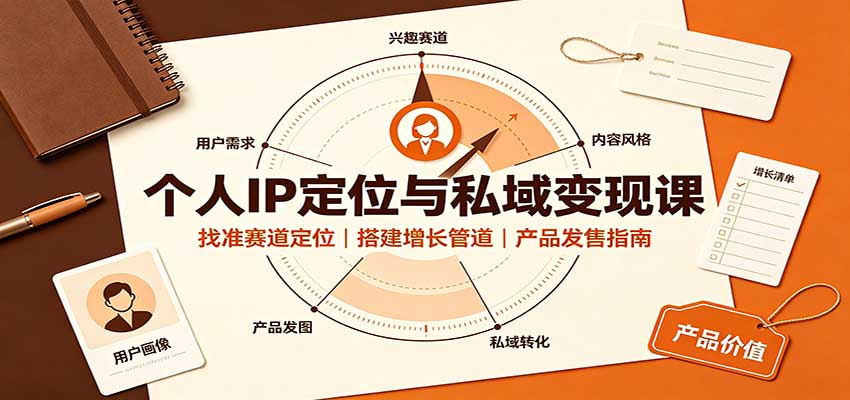 个人IP定位与私域变现课：找准赛道定位，搭建增长管道，产品发售指南|一人科技OPC聚合软件