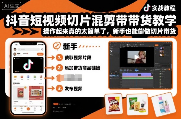 抖音短视频切片混剪带货教学，操作起来真的太简单了，新手也能做切片带货|HOOK协议网