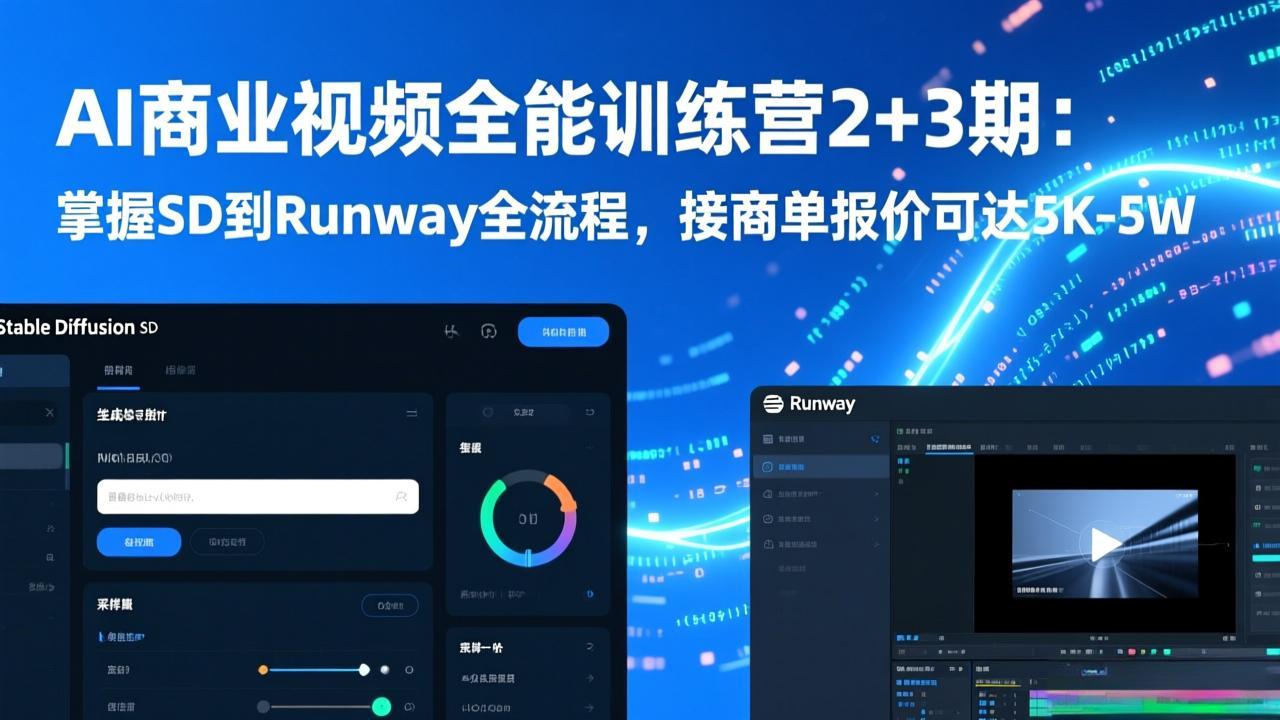 AI商业视频全能训练营2+3期：掌握SD到Runway全流程，接商单报价可达5K-5W|HOOK协议网