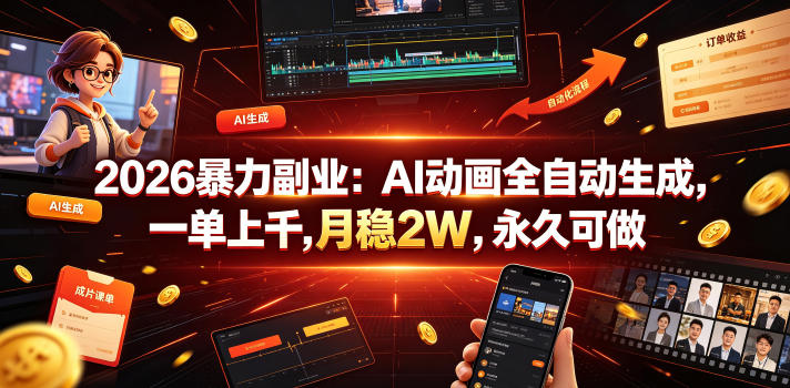 2026暴力副业：AI动画全自动生成，一单上千，月稳2W，永久可做【揭秘】|一人科技公司导航