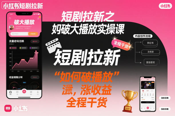 短剧拉新之小红书如何破大播放实操课，如何破播放，涨收益，全程干货|HOOK协议网
