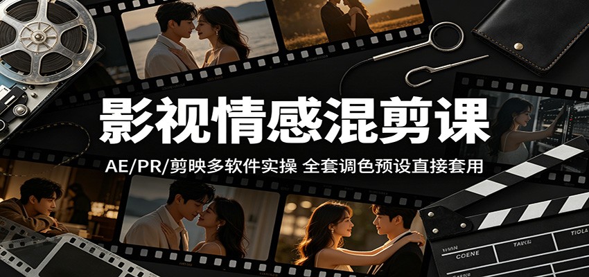 影视情感混剪课：AE/PR/剪映多软件实操，全套调色预设直接套用|一人科技公司导航