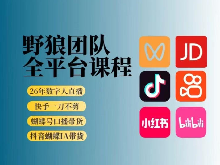 野狼团队2026新版全平台短视频带货教学，打开流量突破口，开始Ai带货(更新0903)|一人科技OPC聚合软件