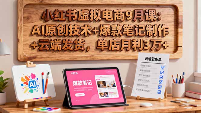 小红书虚拟电商9月课：AI原创技术+爆款笔记制作+云端发货，单店月利3万+|HOOK协议网