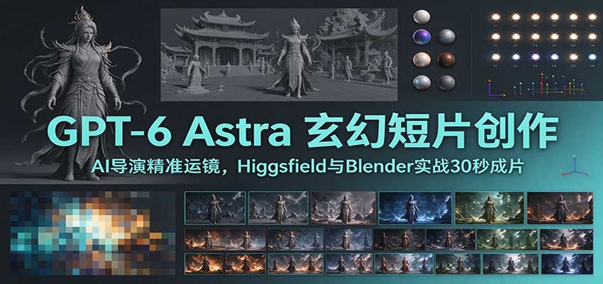 GPT-6 Astra 玄幻短片创作：AI导演精准运镜，Higgsfield与Blender实战30秒成片|一人科技OPC聚合软件