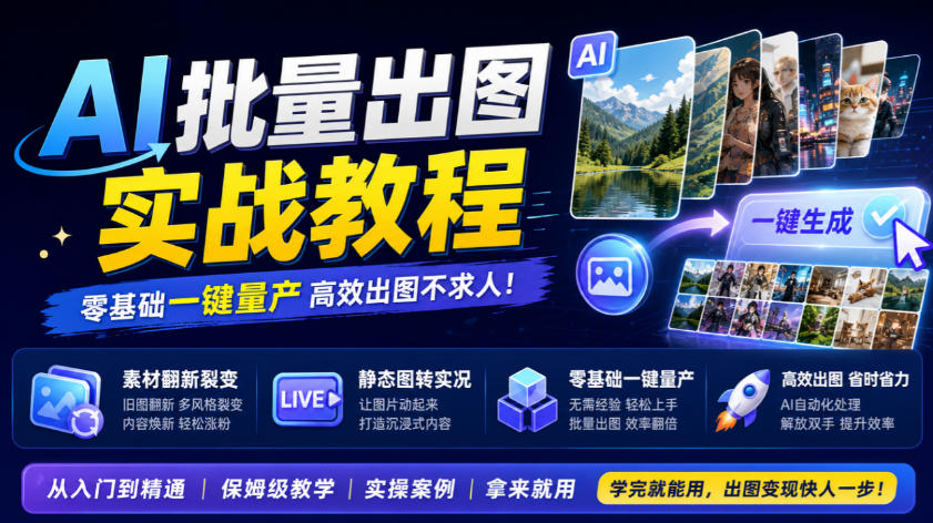 AI批量出图实战教程，素材翻新裂变，静态图转实况，零基础一键量产|一人科技OPC聚合软件