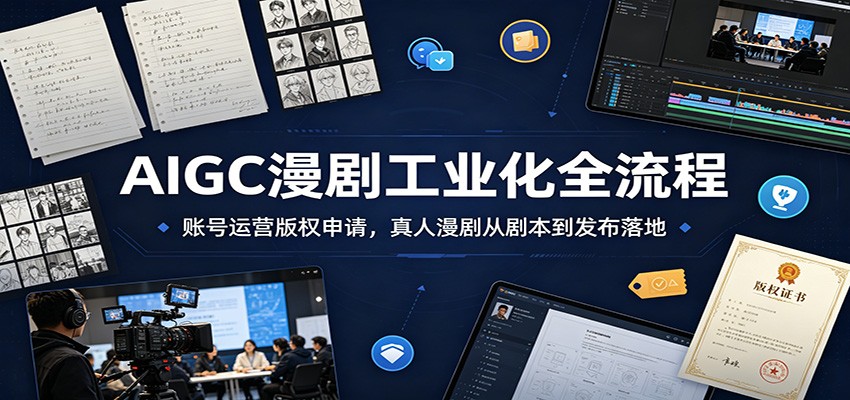 AIGC漫剧工业化全流程：账号运营版权申请，真人漫剧从剧本到发布落地|一人科技OPC聚合软件