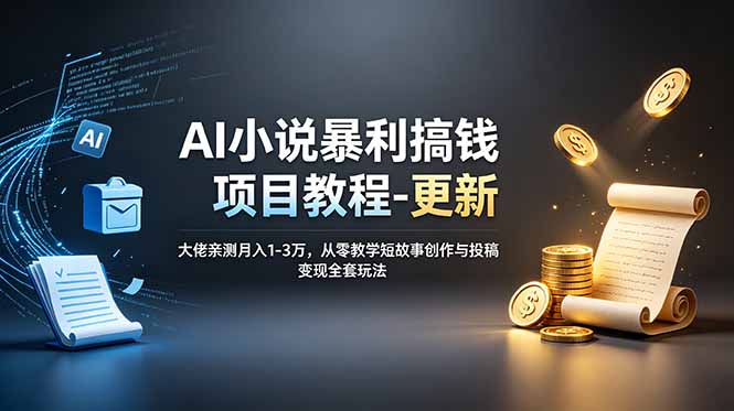 AI小说暴利搞钱项目教程-更新，大佬亲测月入1-3万，从零教学短故事创作与投稿变现全套玩法|一人科技公司导航