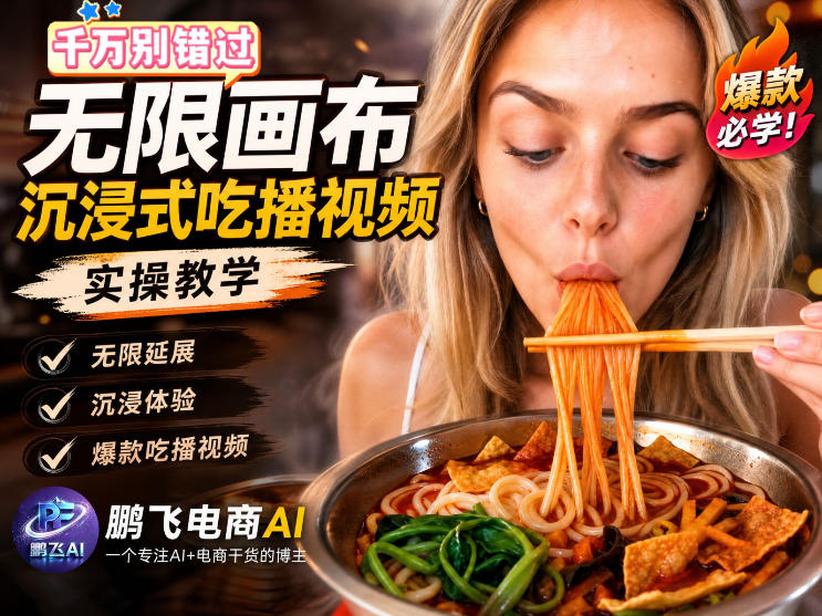 保姆级教程｜用AI无线画布做沉浸式吃播，3步直接出片，无线画布工作流，操作简单好上手|一人科技OPC聚合软件