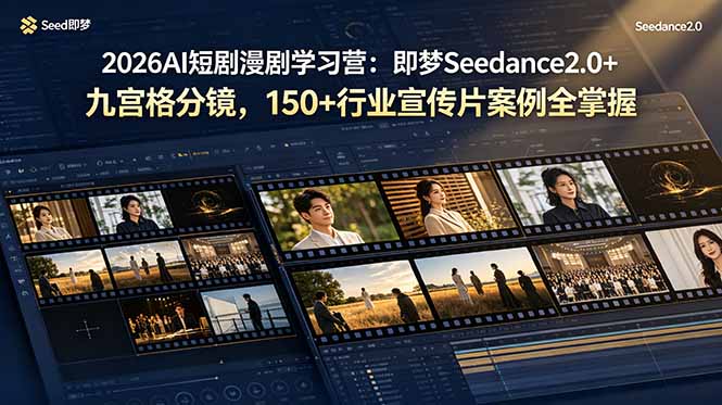 2026AI短剧漫剧学习营：即梦Seedance2.0+九宫格分镜，150+行业宣传片案例全掌握|一人科技公司导航