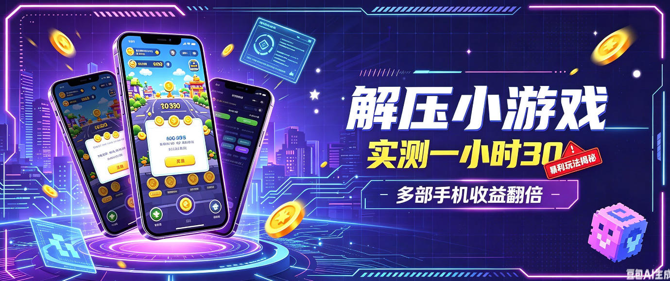 小游戏全流程玩法，实测一小时搞30，简单无脑解压，当天做当天就能看到进账，直接冲就行【揭秘】|一人科技OPC聚合软件