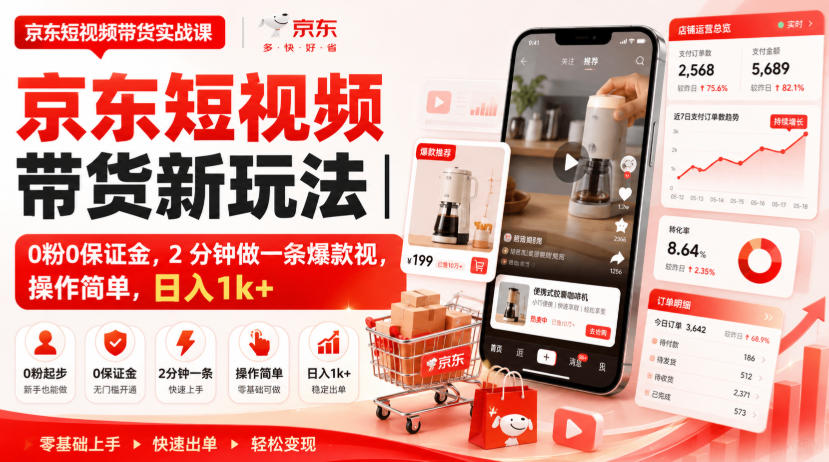 京东短视频带货新玩法｜0粉0保证金，2分钟做一条爆款视，操作简单，日入1k+【揭秘】|一人科技OPC聚合软件