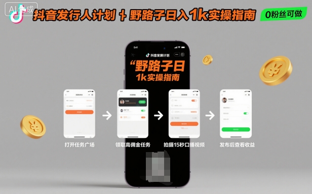 抖音发行人计划全新野路子玩法，随时随地，只要有手机，就能操作，日入1k+【揭秘】|HOOK协议网