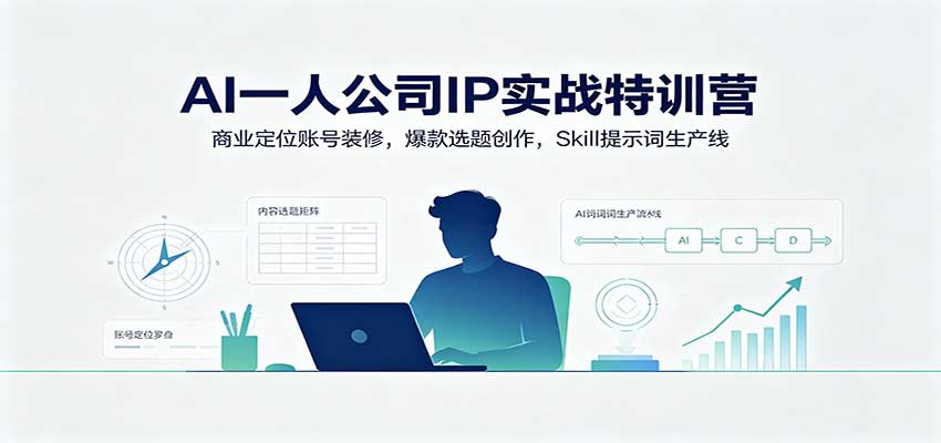 AI一人公司IP实战特训营：商业定位账号装修，爆款选题创作，Skill提示词生产线|一人科技OPC聚合软件