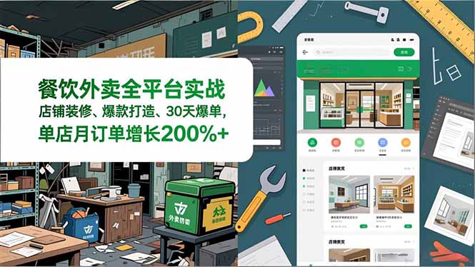餐饮外卖全平台实战，店铺装修、爆款打造、30天爆单，手把手教学，单店月订单增长200%+|HOOK协议网