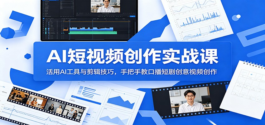 AI短视频创作实战课：活用AI工具与剪辑技巧，手把手教口播短剧创意视频创作|一人科技公司导航