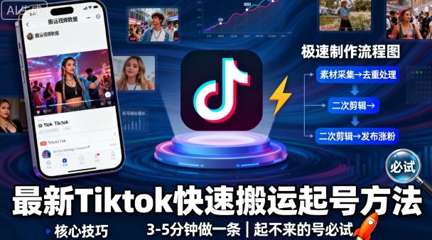 最新Tiktok快速搬运快速起号方法，3-5分钟做一条，起不来的号可以试试|HOOK协议网