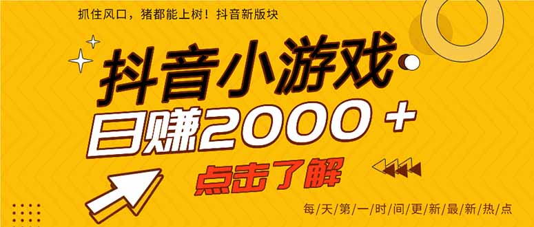 抖音小游戏，最新风口项目，亲测单游戏2000+感兴趣点击了解。|HOOK协议网