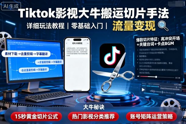 Tiktok影视大牛搬运切片手法，详细玩法教程|HOOK协议网