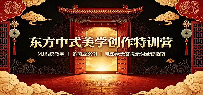 东方中式美学创作特训营：MJ系统教学，多商业案例，电影级天宫提示词全套指南|一人科技OPC聚合软件