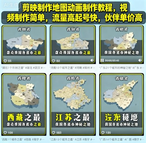 剪映制作地图动画制作教程，视频制作简单，流量高起号快，伙伴单价高|HOOK协议网