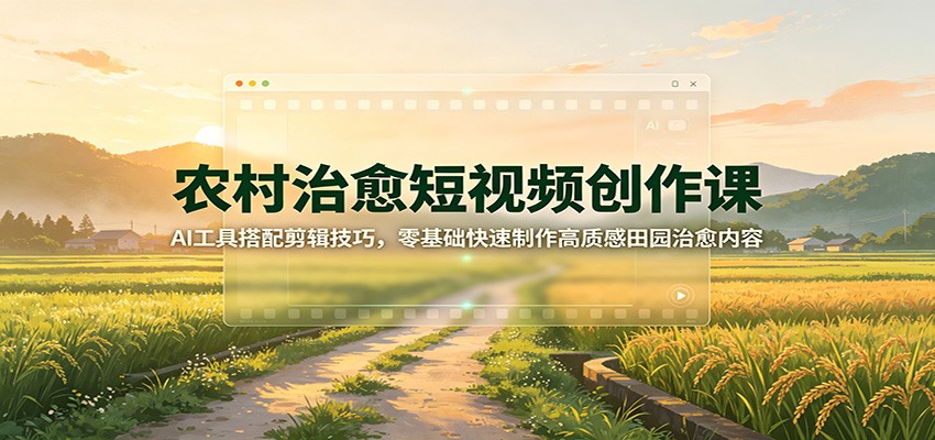 农村治愈短视频创作课：AI工具搭配剪辑技巧，零基础快速制作高质感田园治愈内容|一人科技OPC聚合软件
