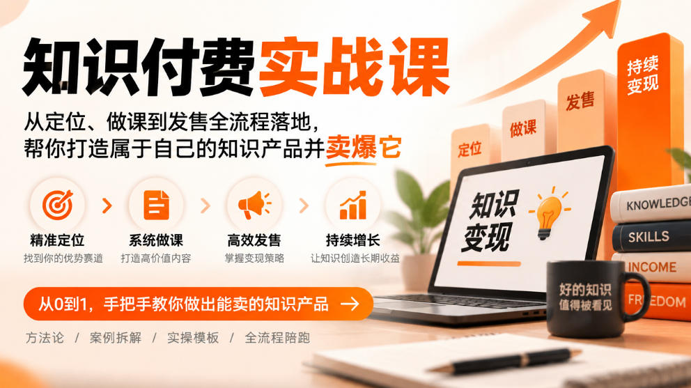 知识付费实战课：从定位、做课到发售全流程落地，帮你打造属于自己的知识产品并卖爆它|一人科技OPC聚合软件