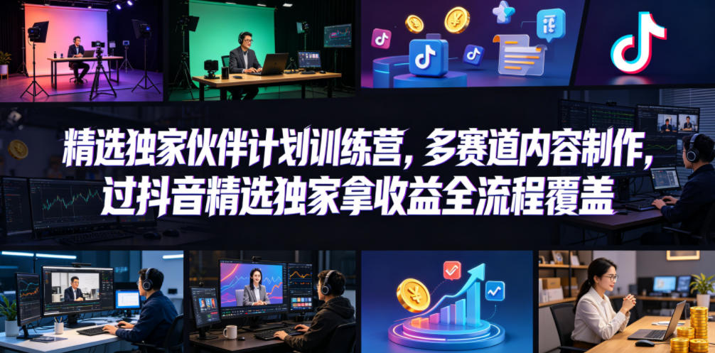 小豁食堂精选独家伙伴计划训练营，多赛道内容制作，过抖音精选独家拿收益全流程覆盖|一人科技公司导航