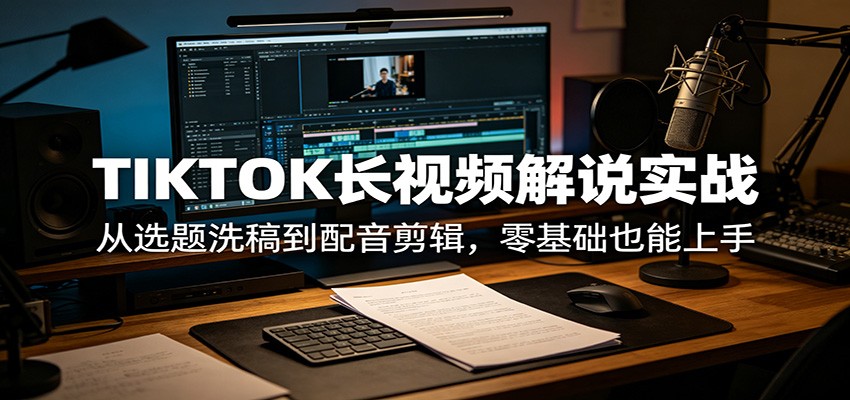 TIKTOK长视频解说实战：从选题洗稿到配音剪辑，零基础也能上手|一人科技公司导航