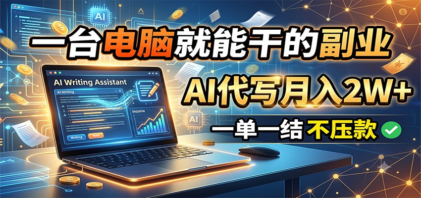 一台电脑就能干的副业，AI代写月入2W+，一单一结不压款|一人科技OPC聚合软件