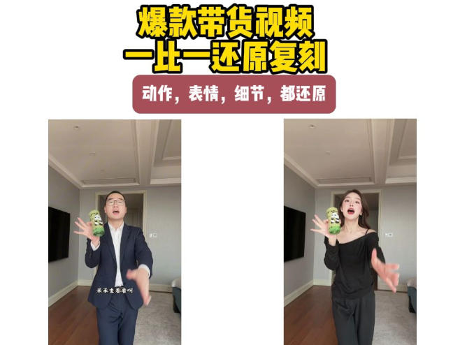 AI带货视频复刻，一比一还原加二创，动作，表情，细节，都还原，新手也能直接套用|一人科技OPC聚合软件