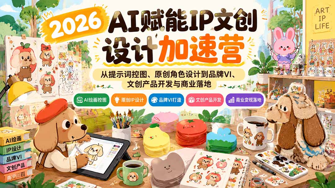 2026AI赋能IP文创设计加速营：从提示词控图、原创角色设计到品牌VI、文创产品开发与商业落地|一人科技OPC聚合软件