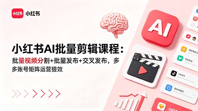 小红书AI批量剪辑课程：批量视频分割+批量发布+交叉发布，多账号矩阵运营提效|一人科技公司导航