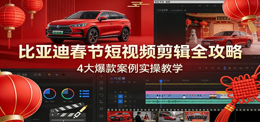 比亚迪春节短视频剪辑全攻略，4大爆款案例实操教学|协议软件打粉软件