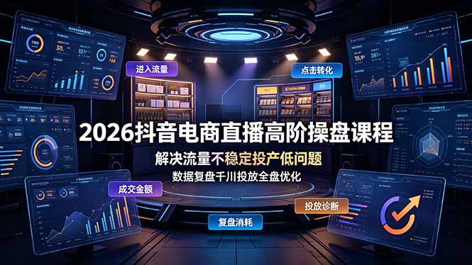 2026抖音电商直播高阶操盘课程，解决流量不稳定投产低问题，数据复盘千川投放全盘优化|一人科技OPC聚合软件