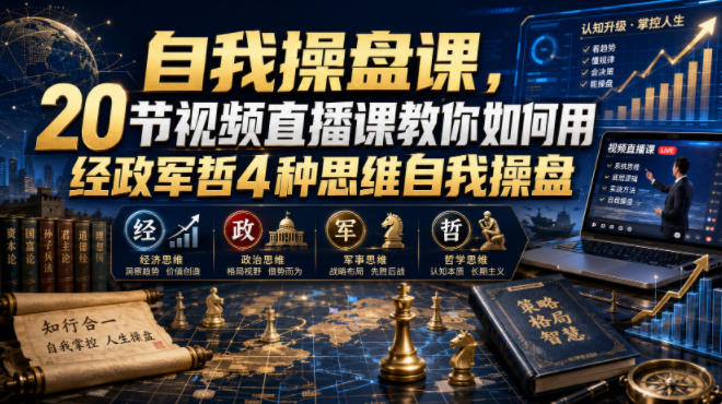 【无水印】自我操盘课，20节视频直播课教你如何用经政军哲4种思维自我操盘(更新0924)|一人科技OPC聚合软件