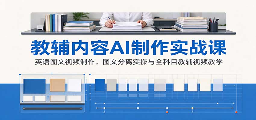 AI制作教辅内容实战课：英语图文视频制作，图文分离实操与全科目教辅视频教学|一人科技OPC聚合软件