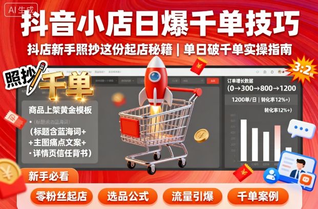 抖音小店日爆千单技巧，抖店新手照抄这份起店秘籍，单日破千单|HOOK协议网