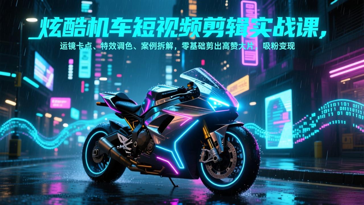 炫酷机车短视频剪辑实战课，运镜卡点、特效调色、案例拆解，零基础剪出高赞大片，吸粉变现|协议软件打粉软件