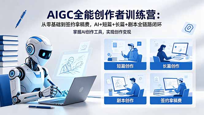 AIGC全能创作者训练营：从零基础到签约拿稿费，AI+短篇+长篇+剧本全链路闭环|一人科技公司导航