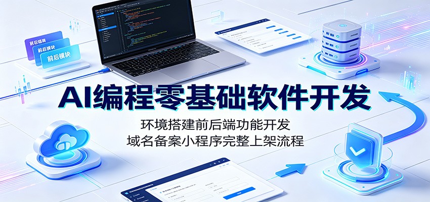 AI编程零基础软件开发：环境搭建前后端功能开发，域名备案小程序完整上架流程|一人科技OPC聚合软件