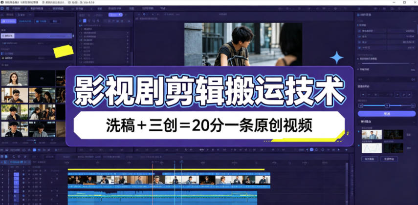 影视剧剪辑搬运技术，洗稿+三创=20分一条原创视频|一人科技OPC聚合软件