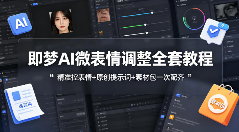 即梦AI微表情调整全套教程，精准控表情+原创提示词+素材包一次配齐|协议软件打粉软件