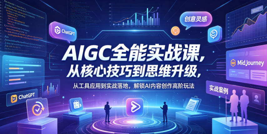 AIGC全能实战课，从核心技巧到思维升级，从工具应用到实战落地，解锁AI内容创作高阶玩法|一人科技公司导航