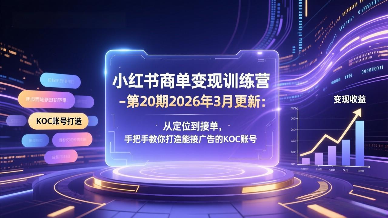 小红书商单变现训练营-第20期26年3月更新：从定位到接单，手把手教你打造能接广告的KOC账号|协议软件打粉软件