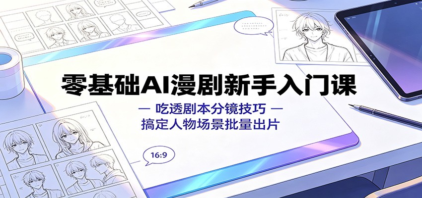 零基础AI漫剧新手入门课：吃透剧本分镜技巧，搞定人物场景批量出片|一人科技OPC聚合软件