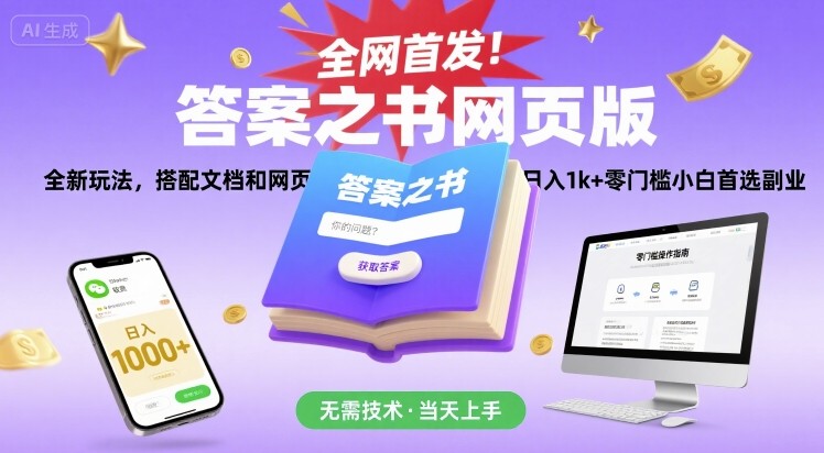 全网首发！答案之书网页版，全新玩法，搭配文档和网页，日入1k+零门槛小白首选副业【揭秘】|HOOK协议网